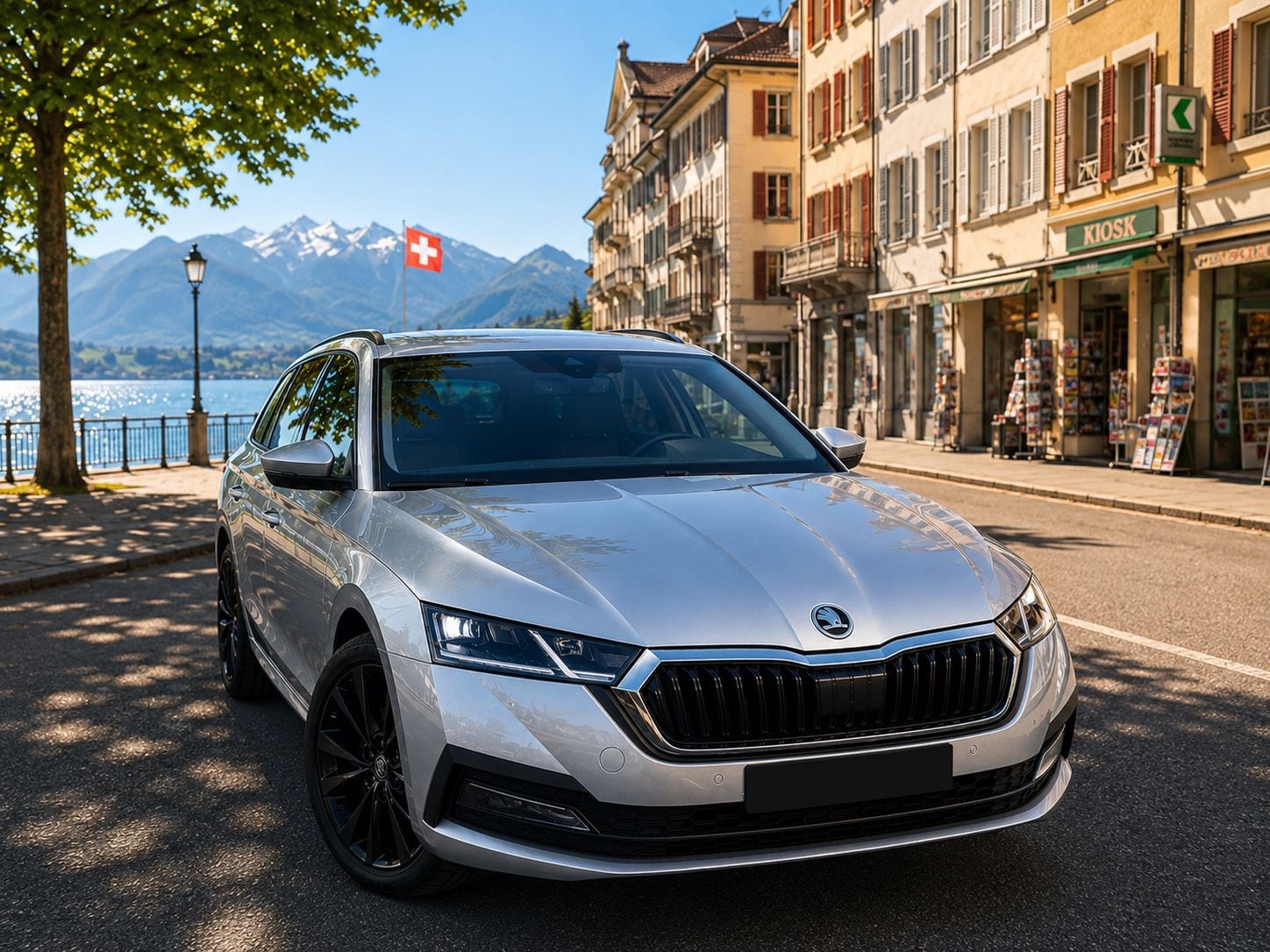 Skoda de Marie Chauffeur Privé stationnée près du lac en Suisse